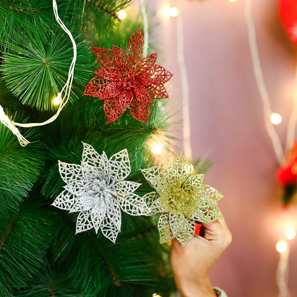 Christmas Decoration Star Set Of 2 (12 Pcs) - Golden & Silver, X-Mas Hanging