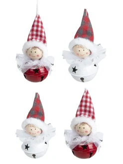 Christmas Hanging Santa Head Ornament With Bell Set Of 4 Pcs - Assorted Design