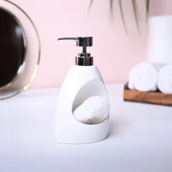 Classic White Kitchen Dispenser With Scrubber - Cylindrical Shape