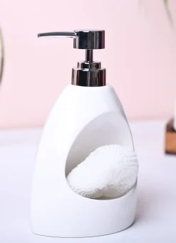 Classic White Kitchen Dispenser With Scrubber - Cylindrical Shape