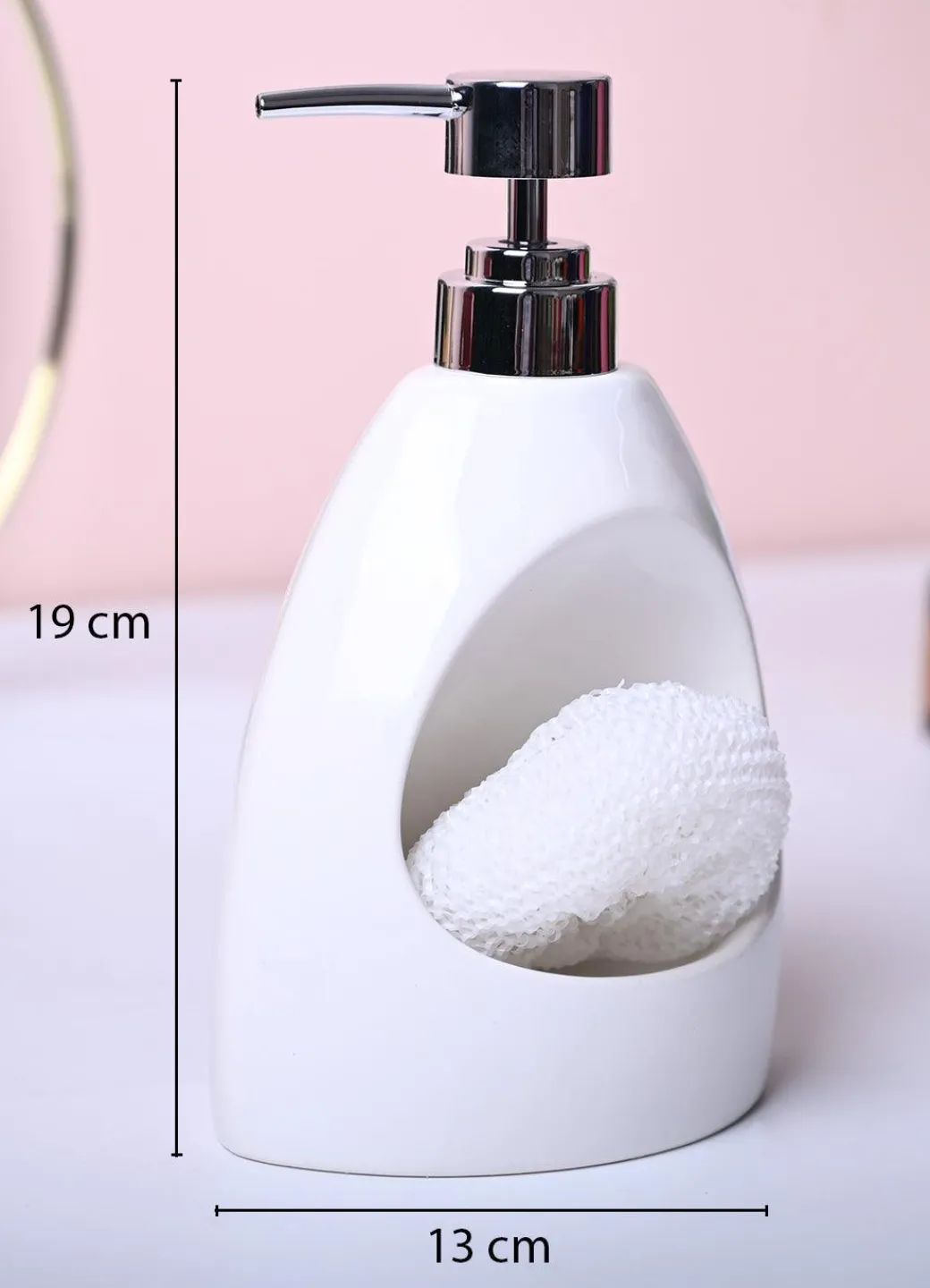 Classic White Kitchen Dispenser With Scrubber - Cylindrical Shape