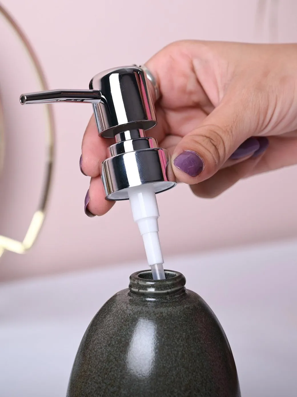 Coastal Blue & White Ceramic Soap Dispenser