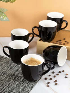 Coffee Mug Set, Handmade, Classic Mug, Black & White Colour, Ceramic, Set of 6, 220 mL