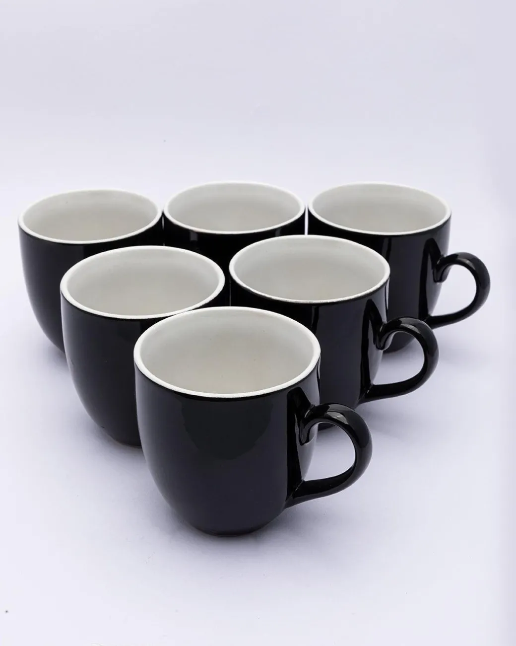 Coffee Mug Set, Handmade, Classic Mug, Black & White Colour, Ceramic, Set of 6, 220 mL