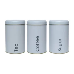 Coffee, Tea & Sugar - Metal Jar Set Of 3, White Color, 1450Ml