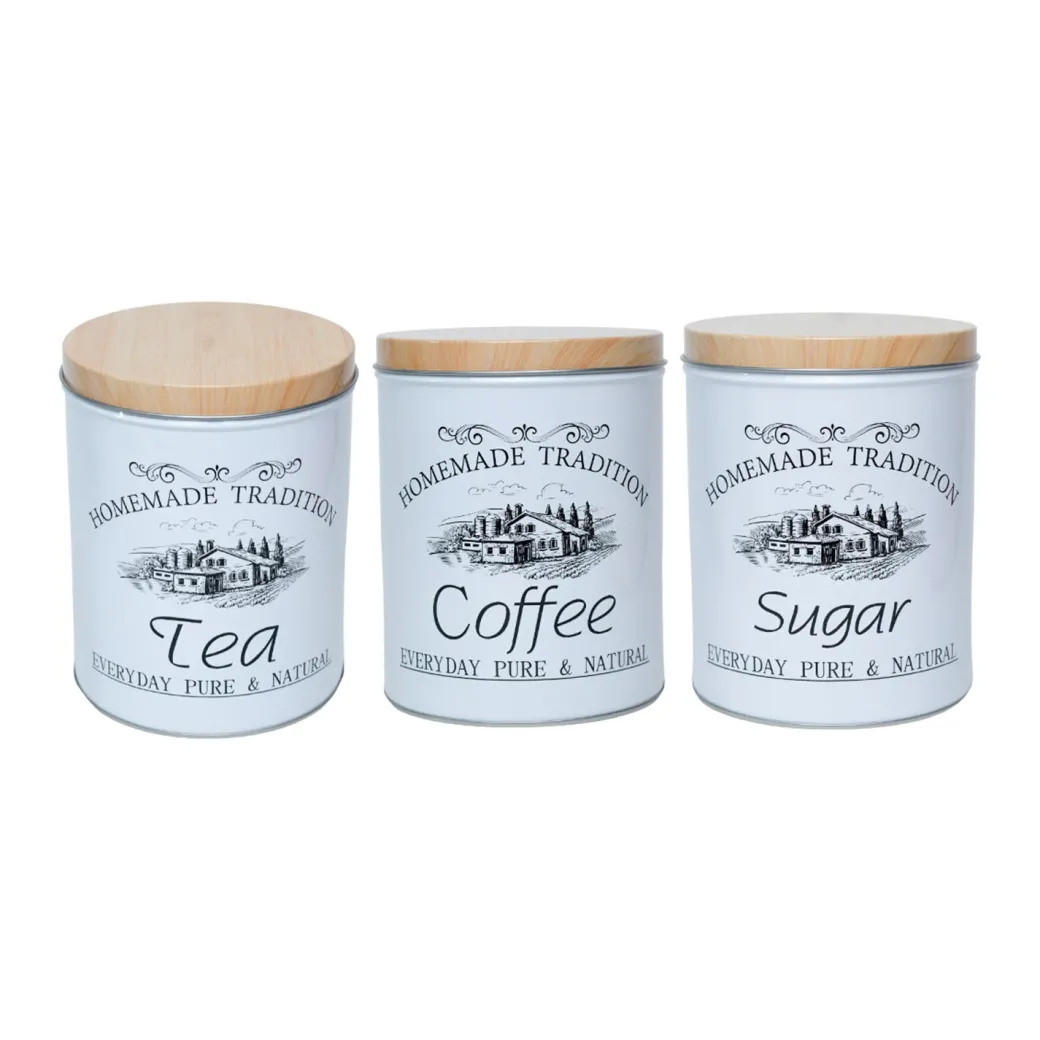 Coffee, Tea & Sugar - Metal Jar Set Of 3, Cylindrical & 1600Ml,