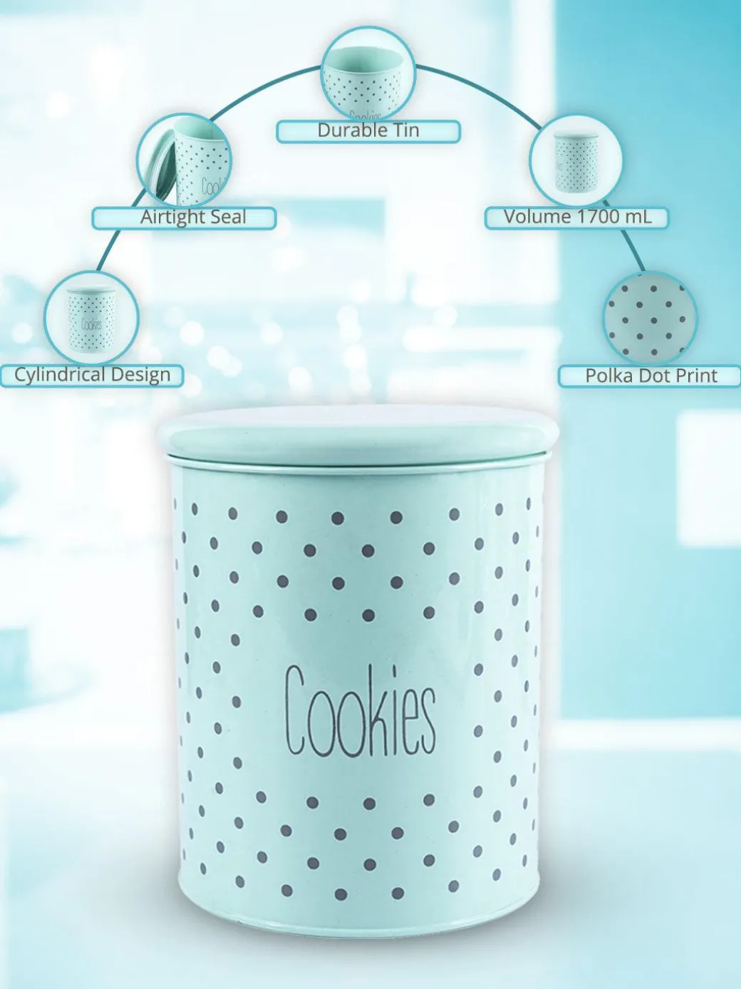 Cookies Jar With Lid - (Green, 1700mL)