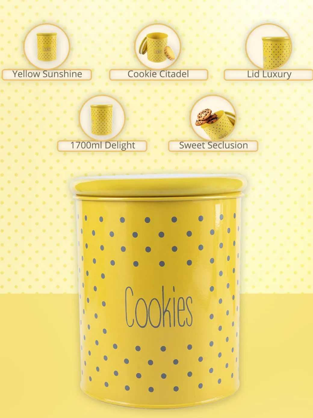Cookies Jar With Lid - (Yellow, 1700mL)