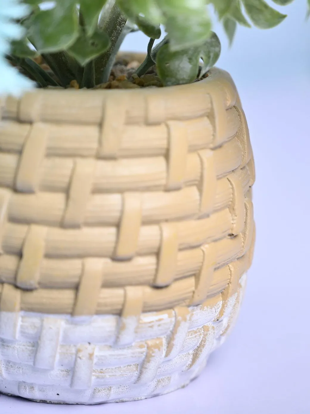 Cozy Charm - Knitted Design Faux Plant with Plastic Pot