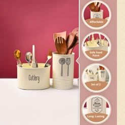 Cutlery & Ladle Holder Set – Plain White | Galvanised Iron, Glossy Finish