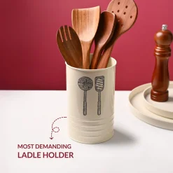 Cutlery & Ladle Holder Set – Plain White | Galvanised Iron, Glossy Finish