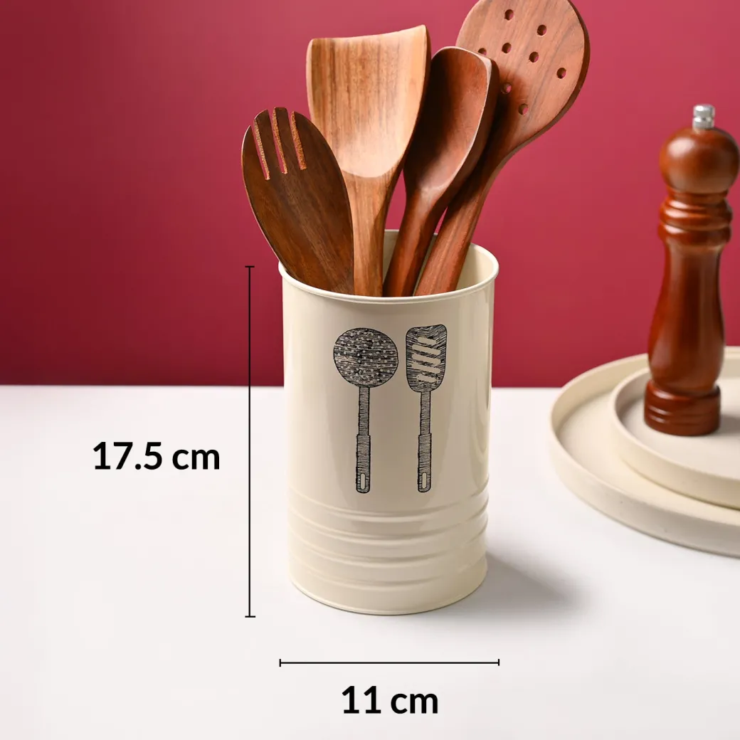 Cutlery & Ladle Holder Set – Plain White | Galvanised Iron, Glossy Finish