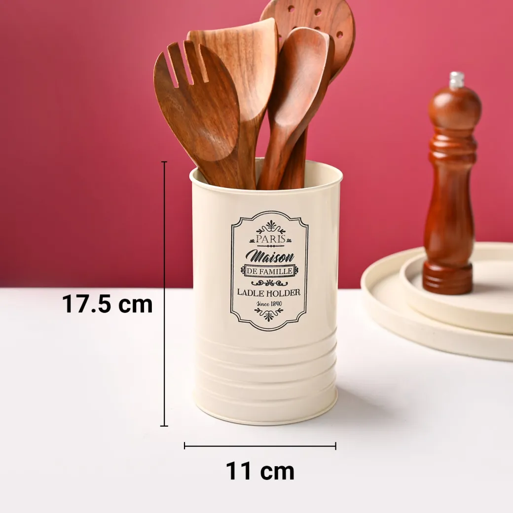 Cutlery & Ladle Holder Set – Ivory | Plain Design, Glossy Finish