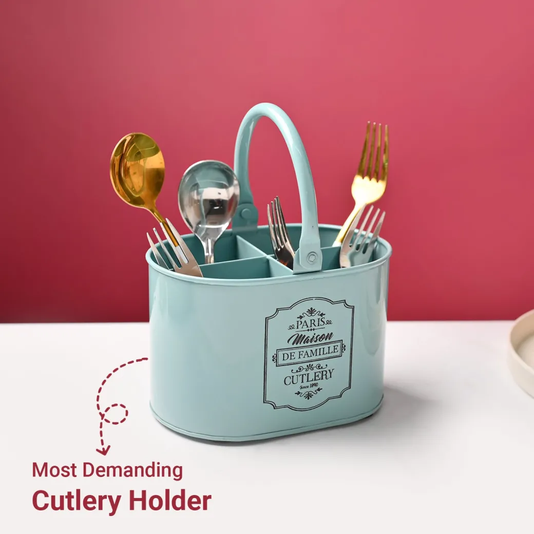 Cutlery & Ladle Holder Set – Green | Plain Design, Glossy Finish
