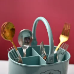Cutlery & Ladle Holder Set – Green | Plain Design, Glossy Finish