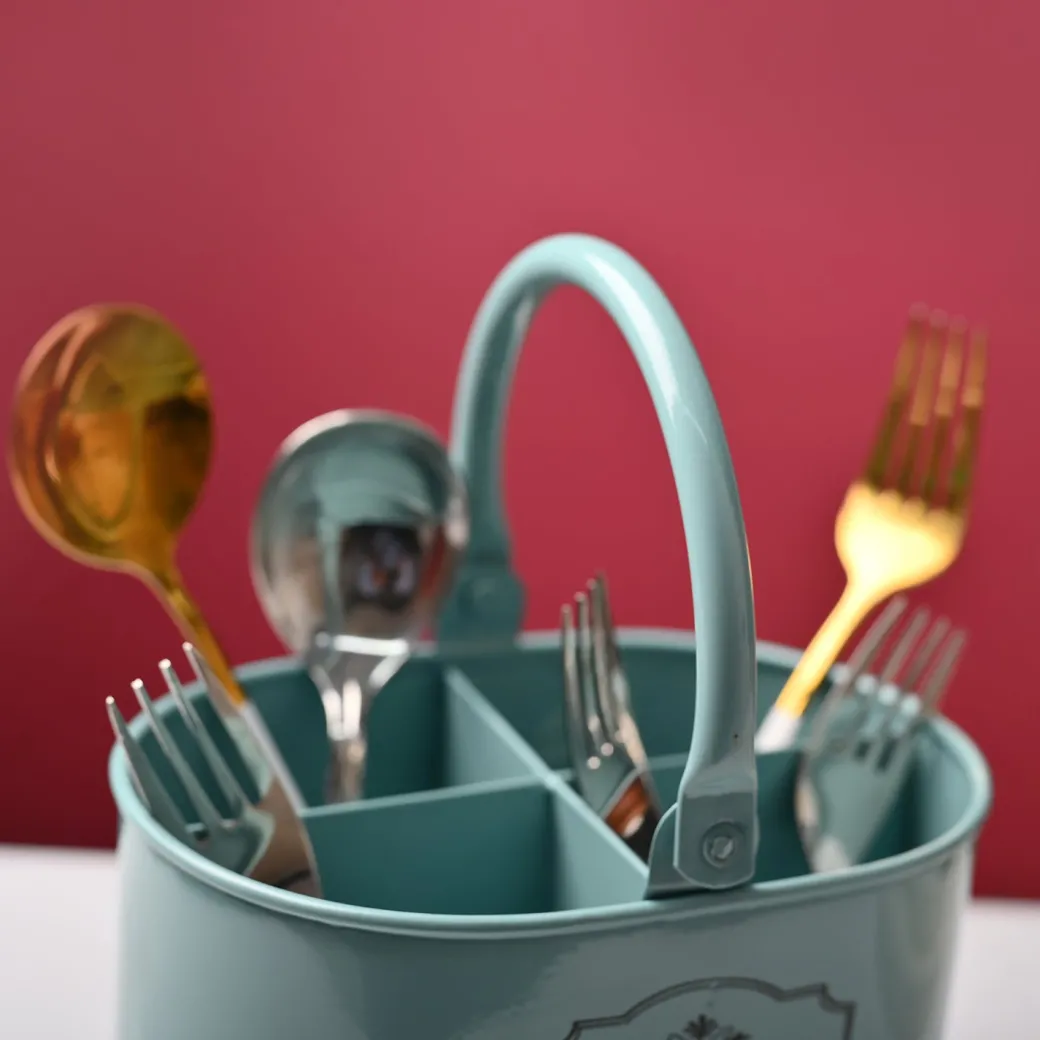 Cutlery & Ladle Holder Set – Green | Plain Design, Glossy Finish