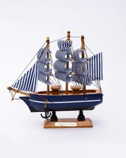 Decorative Boat, Handcrafted Wood, For Home & Office Décor, Antique Finish, Blue, Wood