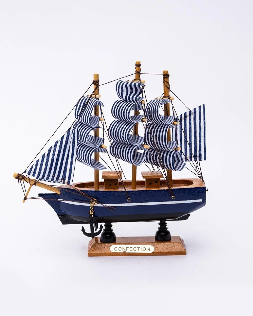Decorative Boat, Handcrafted Wood, For Home & Office Décor, Antique Finish, Blue, Wood