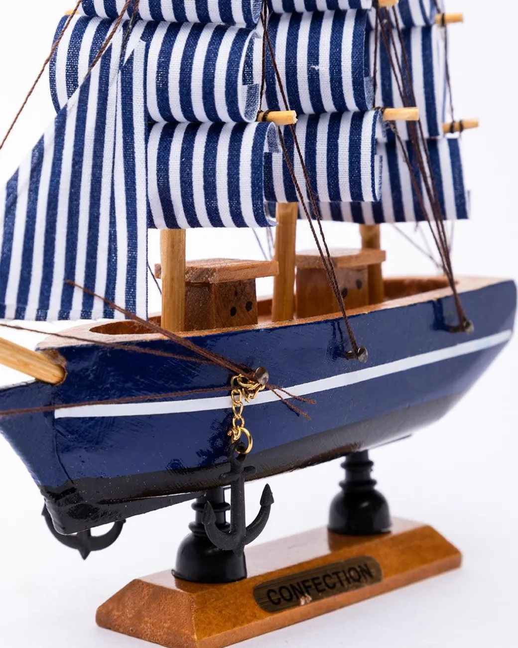 Decorative Boat, Handcrafted Wood, For Home & Office Décor, Antique Finish, Blue, Wood