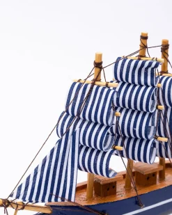 Decorative Boat, Handcrafted Wood, For Home & Office Décor, Antique Finish, Blue, Wood