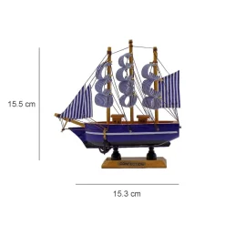 Decorative Boat, Handcrafted Wood, For Home & Office Décor, Antique Finish, Blue, Wood