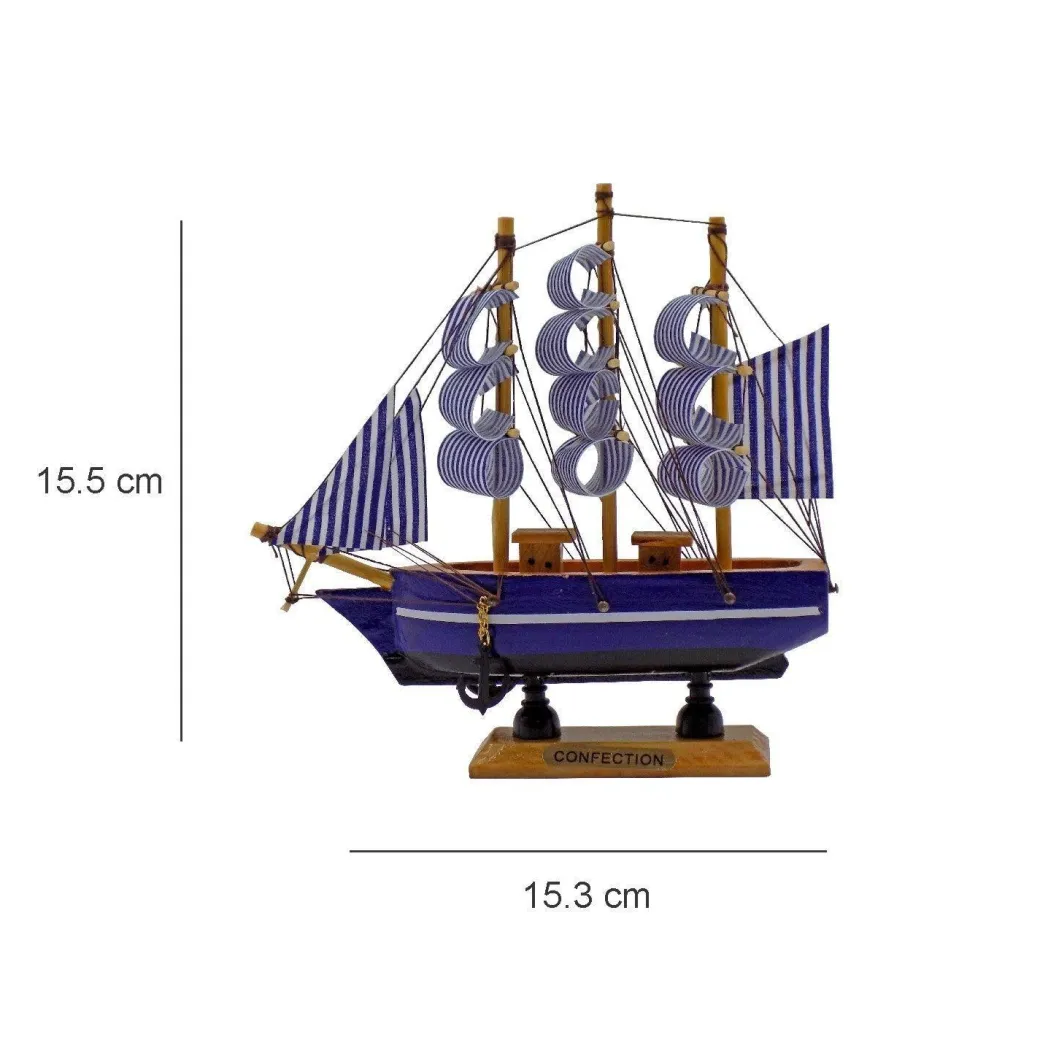 Decorative Boat, Handcrafted Wood, For Home & Office Décor, Antique Finish, Blue, Wood