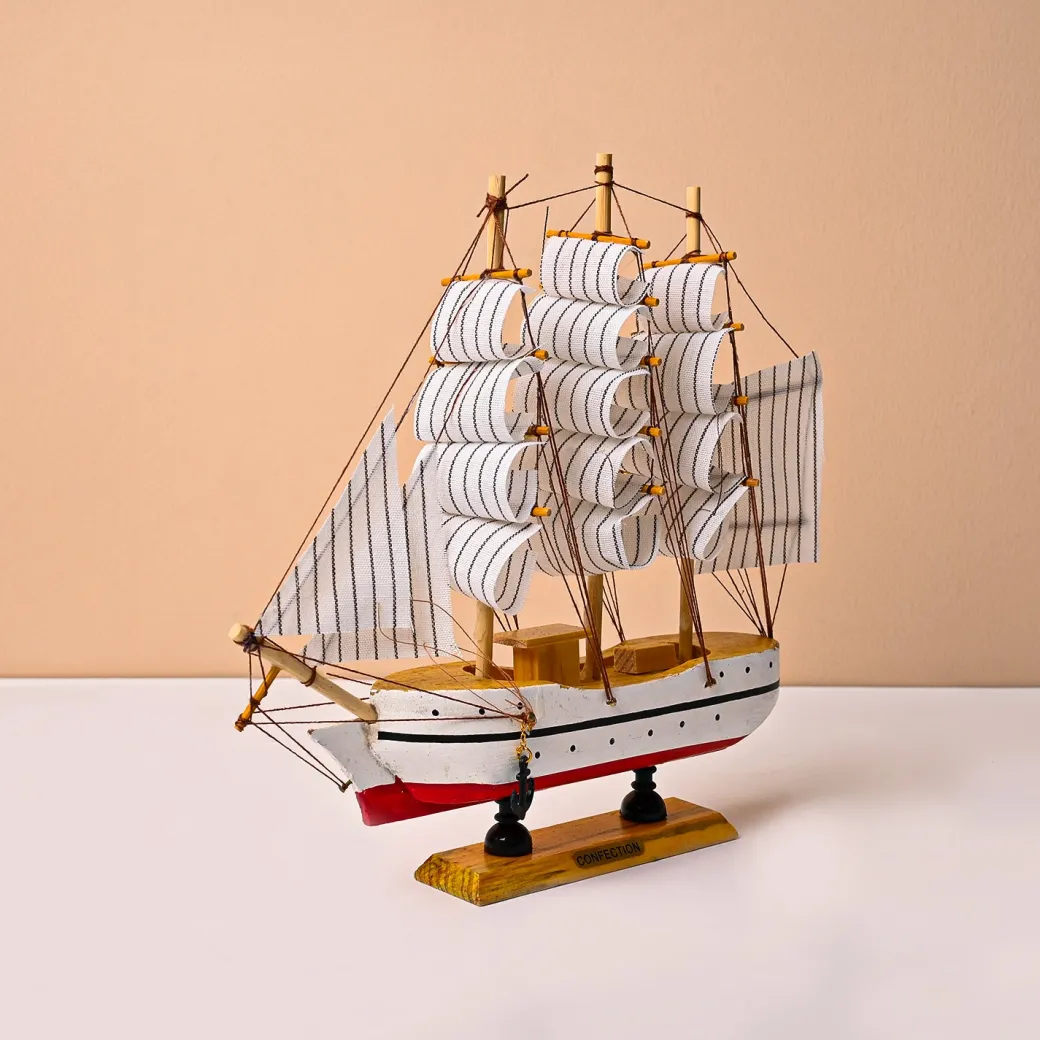 Decorative Boat (Wooden, Red & White – Nautical Design)