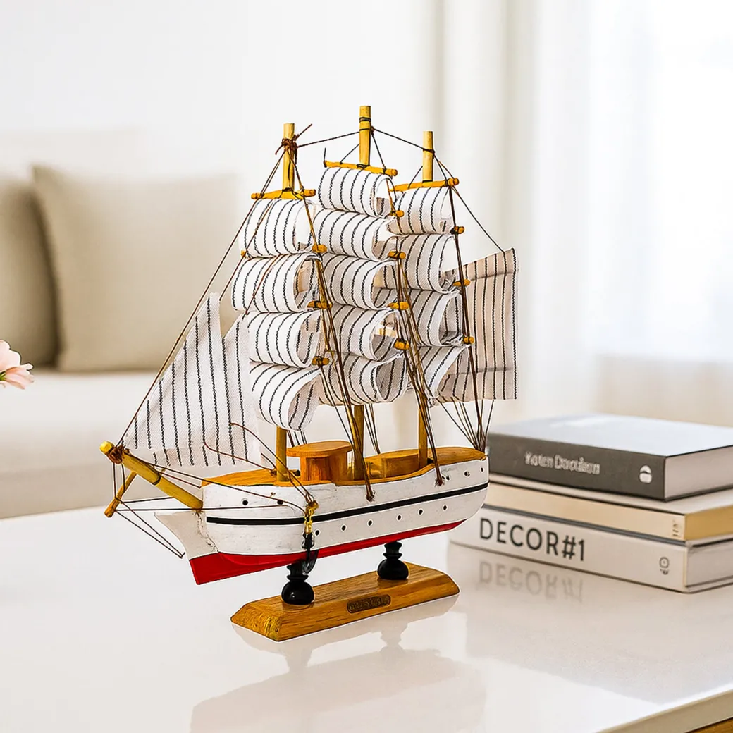 Decorative Boat (Wooden, Red & White – Nautical Design)