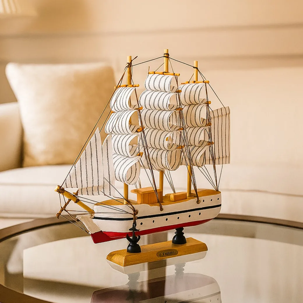 Decorative Boat (Wooden, Red & White – Nautical Design)