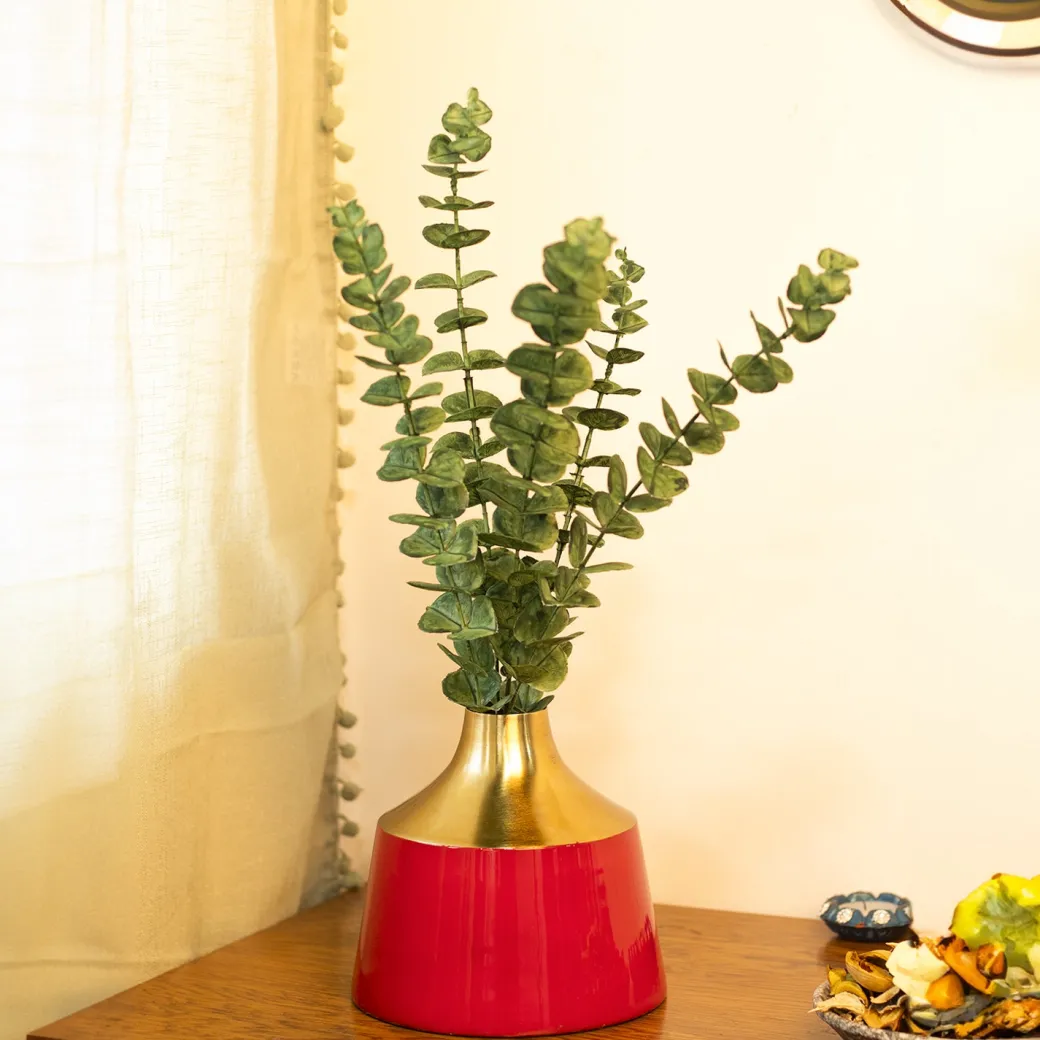 Decorative Enamel Vase - Golden & Red