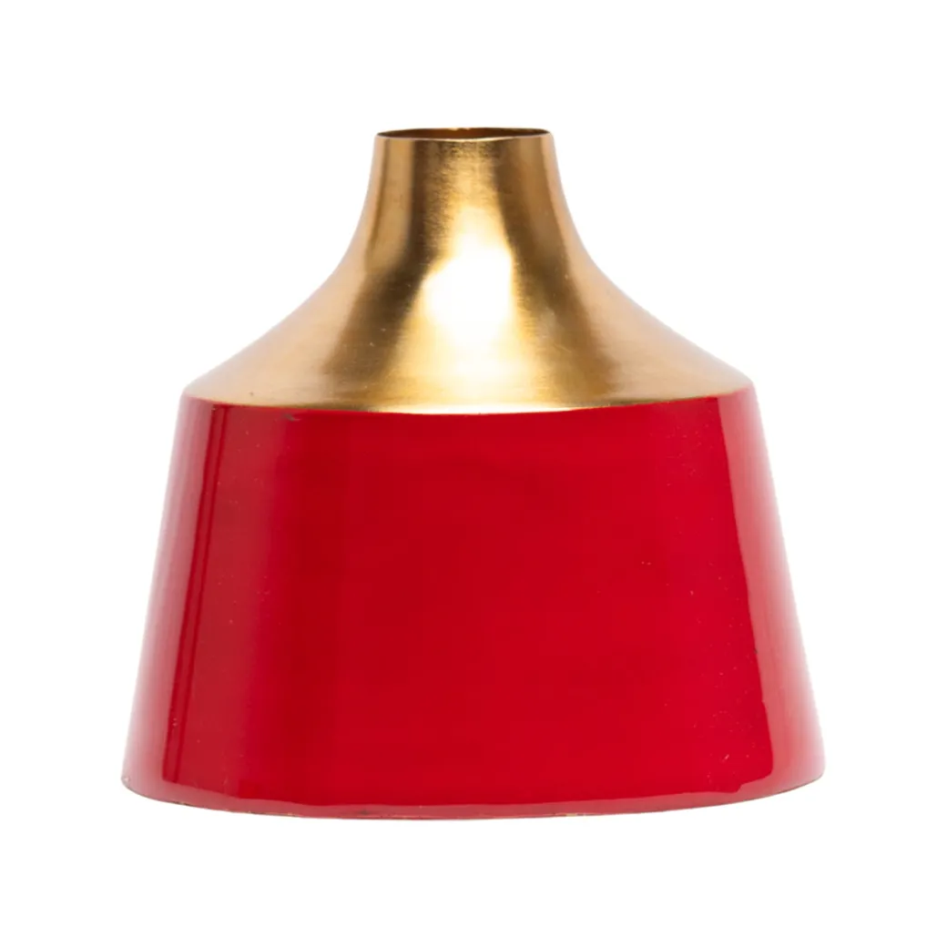 Decorative Enamel Vase - Golden & Red