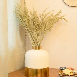 Decorative Enamel Vase - Golden & White
