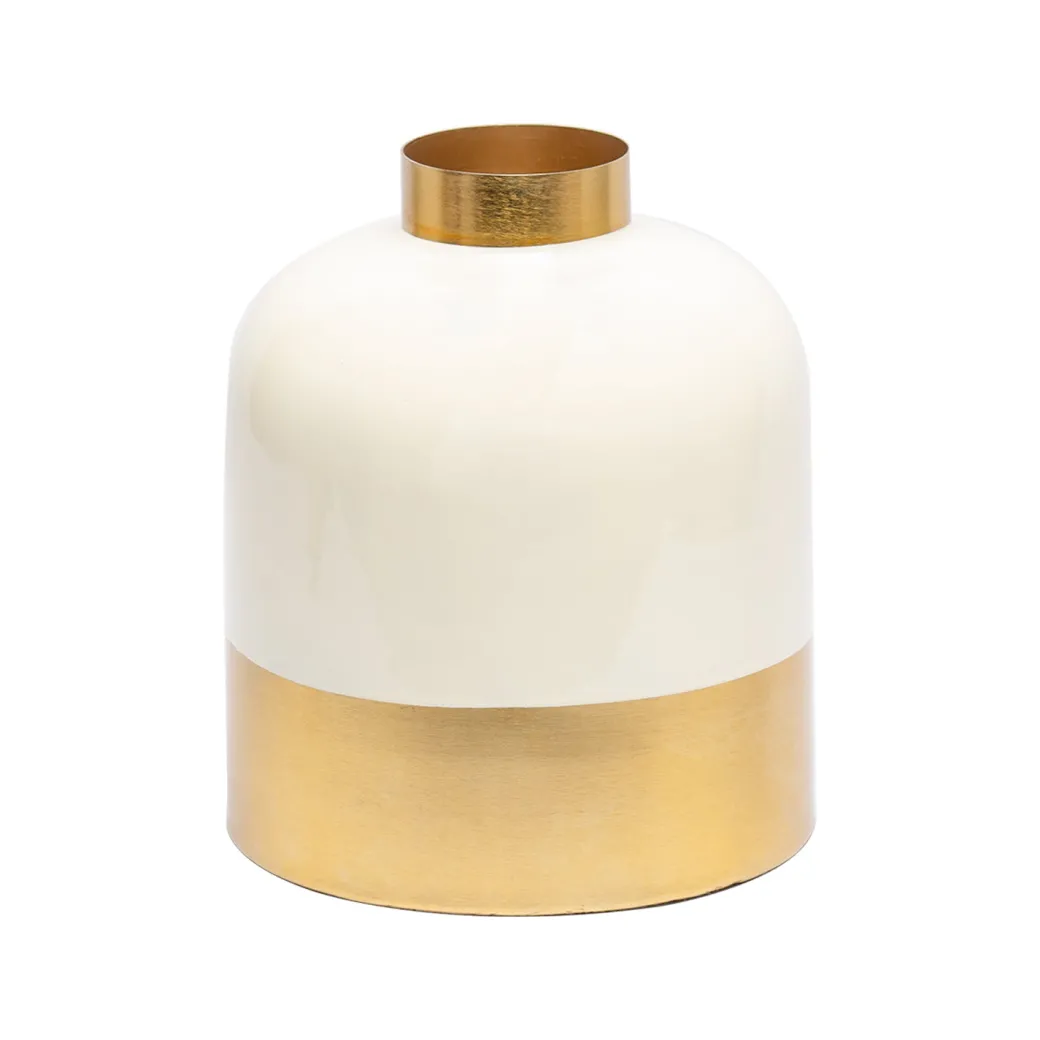 Decorative Enamel Vase - Golden & White