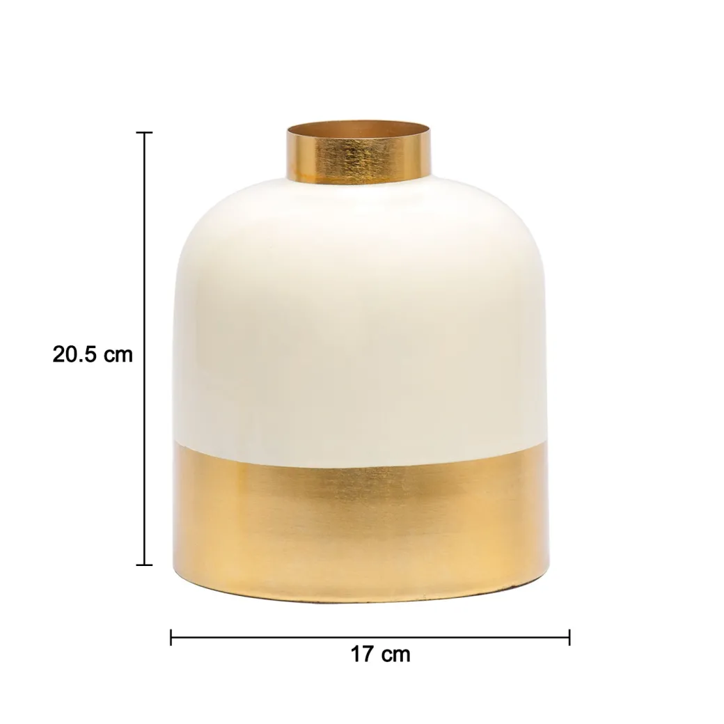 Decorative Enamel Vase - Golden & White