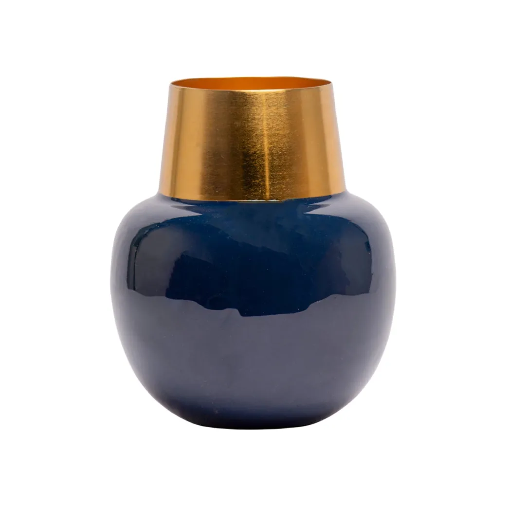 Decorative Enamel Vase - Golden & Blue