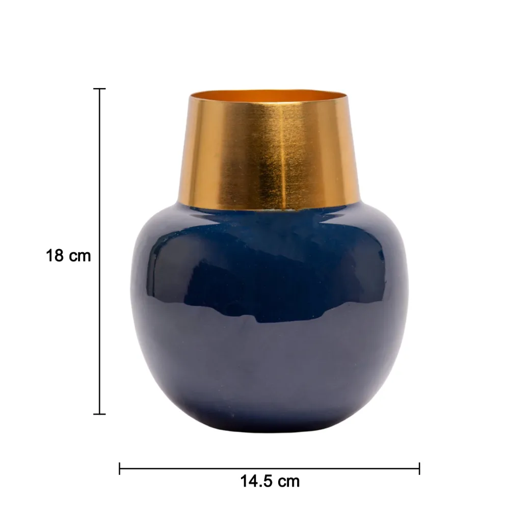 Decorative Enamel Vase - Golden & Blue