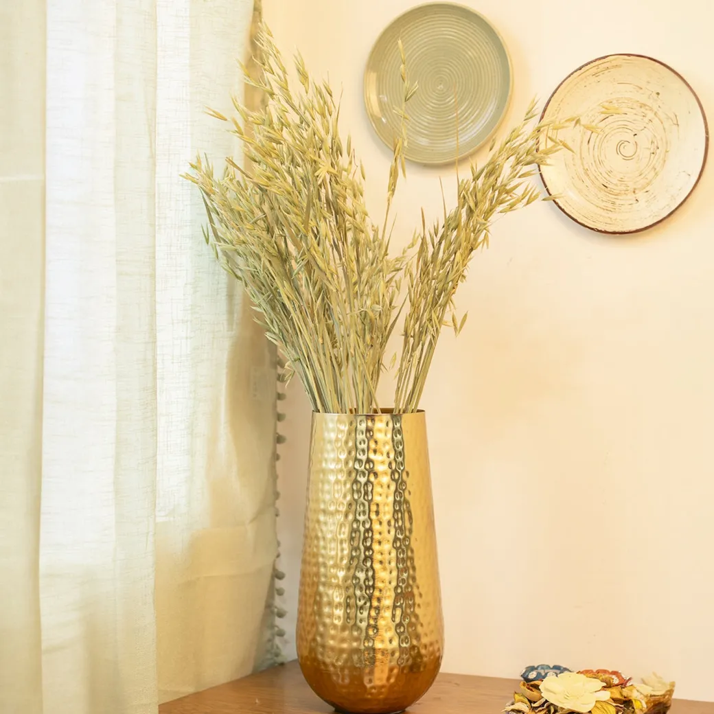 Decorative Golden Hammered Vase - Cylinder Shape