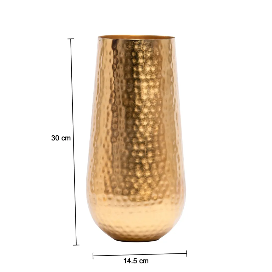 Decorative Golden Hammered Vase - Cylinder Shape