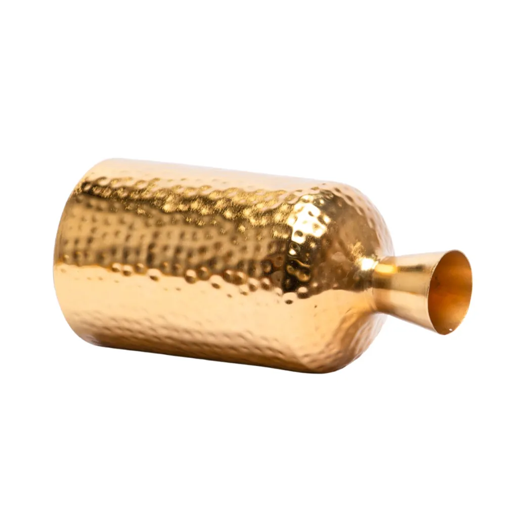 Decorative Golden Hammered Flower Vase - Cylinderical Shape