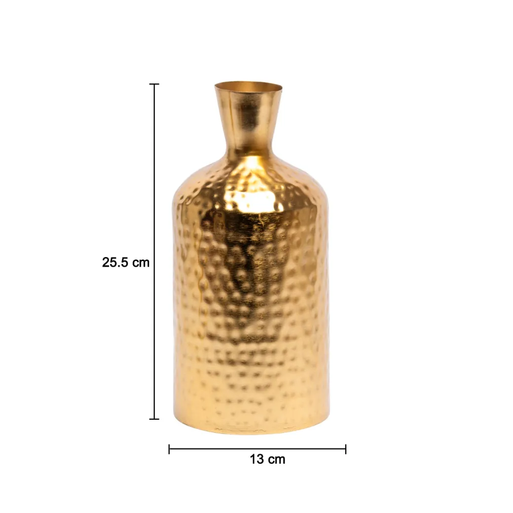 Decorative Golden Hammered Flower Vase - Cylinderical Shape