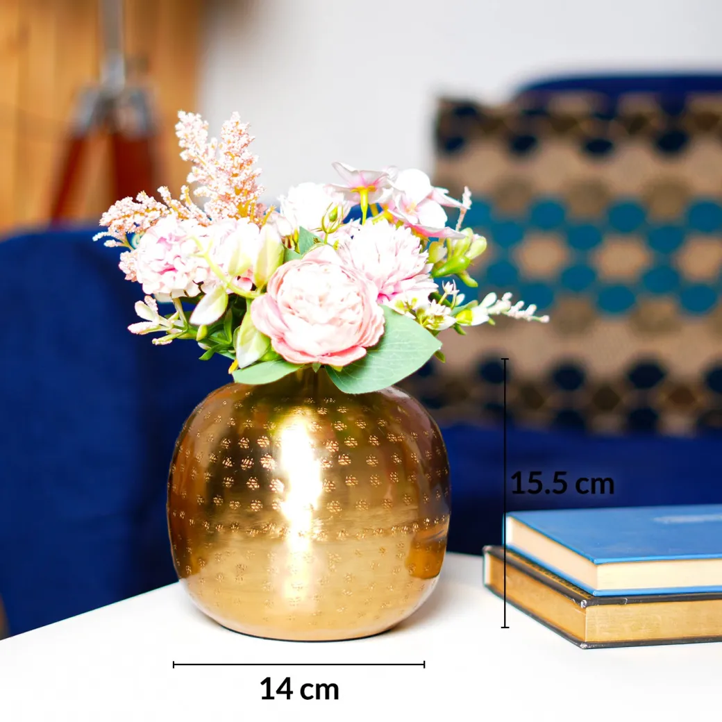 Decorative Golden Hammered Vase - Matka Shape