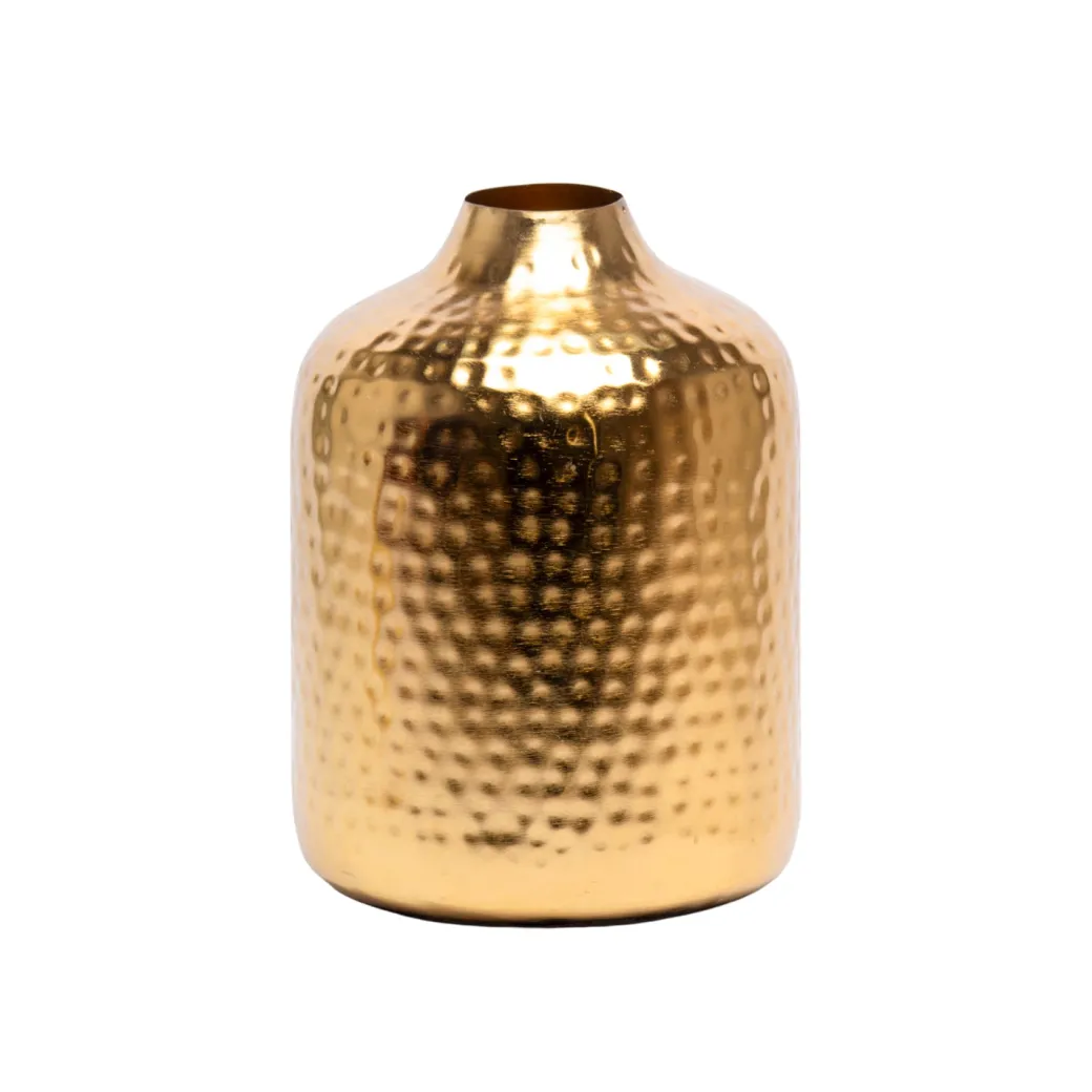 Decorative Hammered Vase -Golden & Cylinder Shape