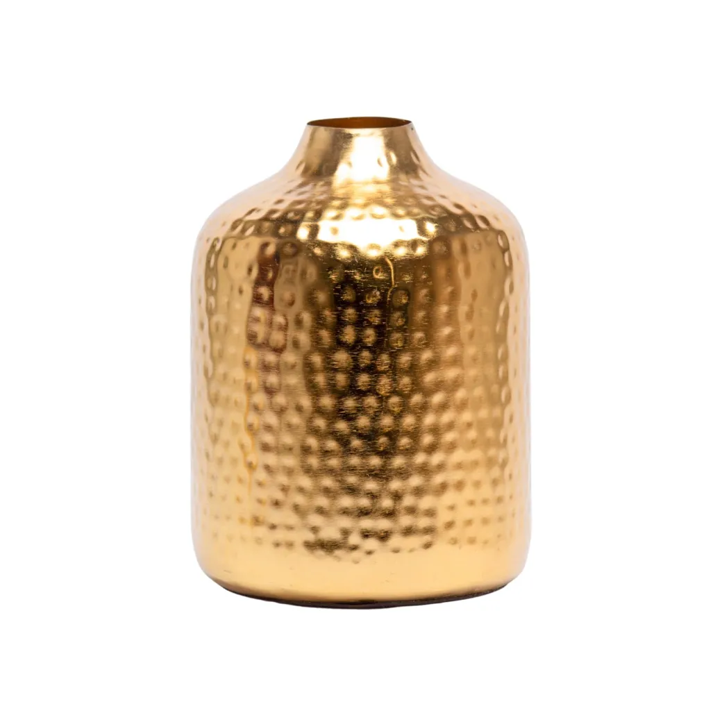 Decorative Hammered Vase -Golden & Cylinder Shape