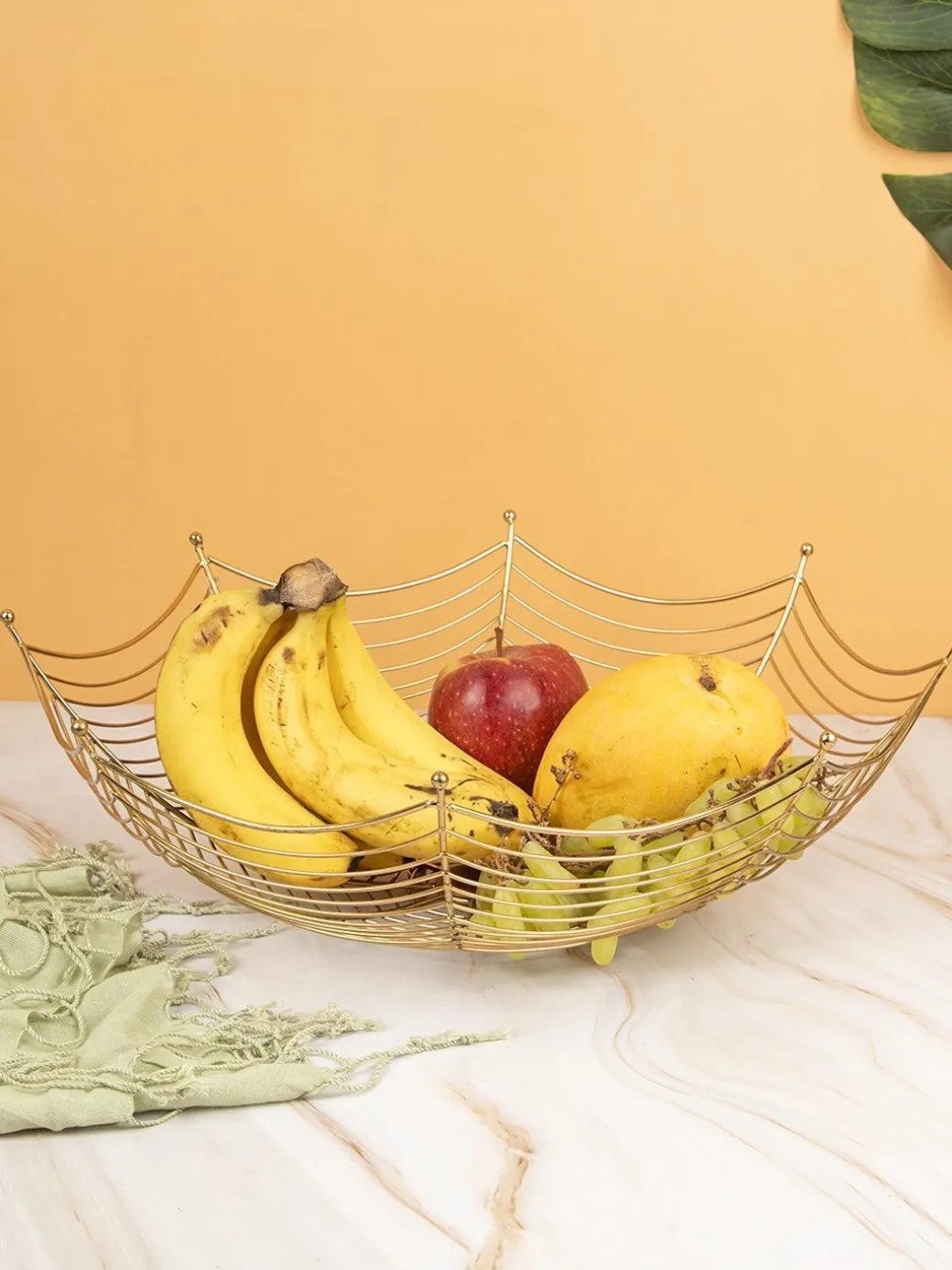 Decorative Kitchen Counter Metal Spider Web Basket / Bowl