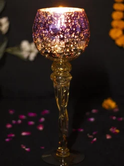 Decorative Purple Tined Glass Candlestick Holders