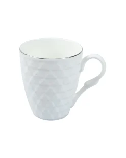 Diamond Textured Ceramic Coffee Mug With Golden Ring Corner (Cream White, 330 mL)