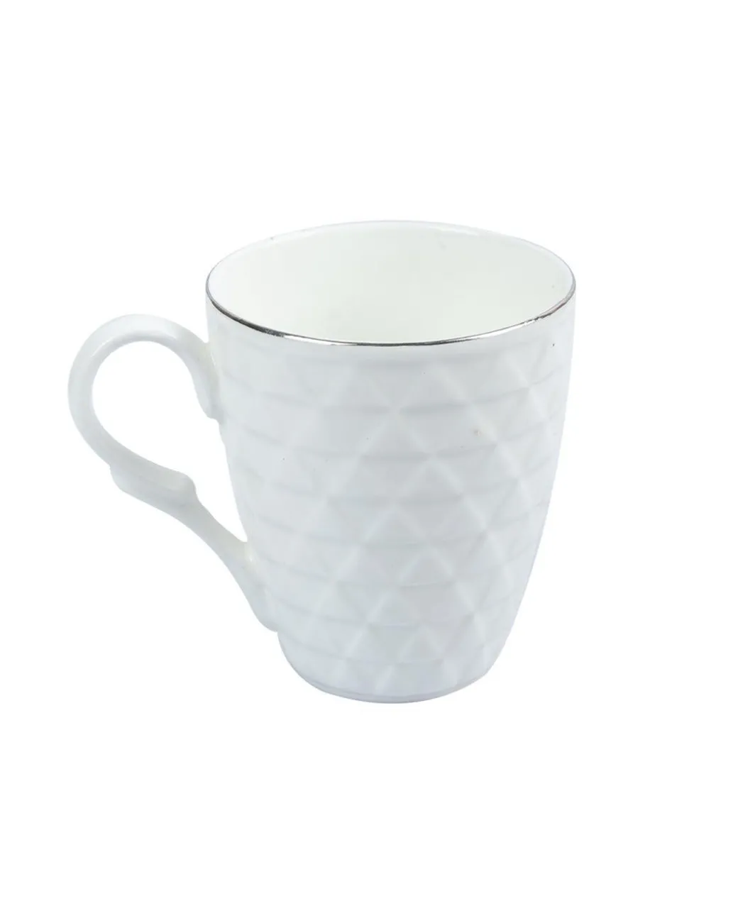 Diamond Textured Ceramic Coffee Mug With Golden Ring Corner (Cream White, 330 mL)