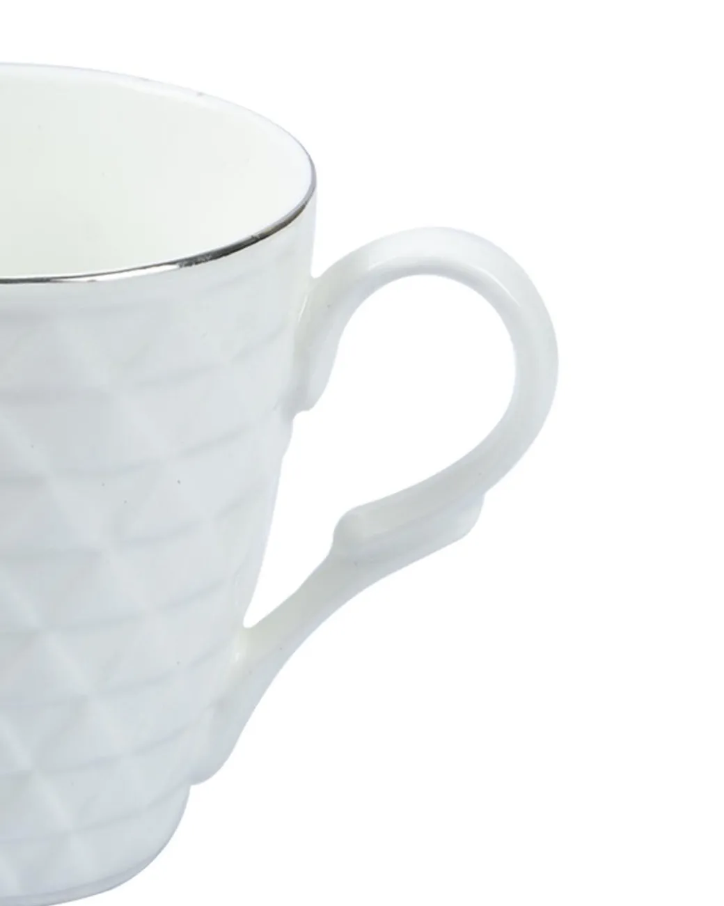 Diamond Textured Ceramic Coffee Mug With Golden Ring Corner (Cream White, 330 mL)