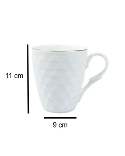 Diamond Textured Ceramic Coffee Mug With Golden Ring Corner (Cream White, 330 mL)