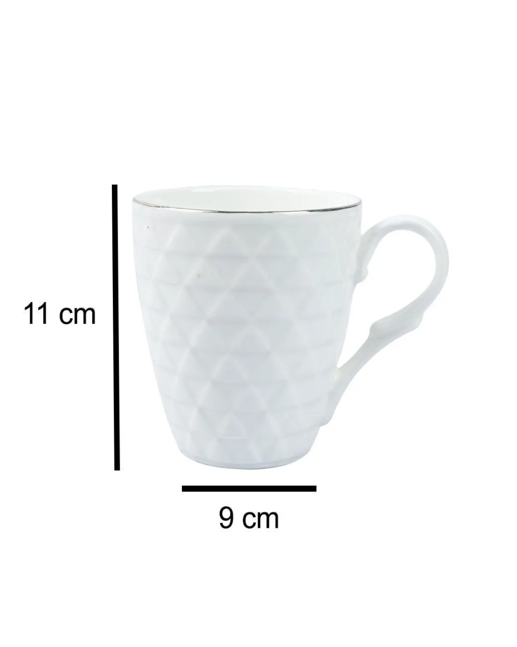 Diamond Textured Ceramic Coffee Mug With Golden Ring Corner (Cream White, 330 mL)
